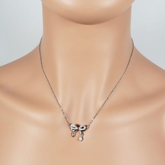 Brand New Rhinestone Diamond Style Ribbon Necklace - Picture 1 of 6